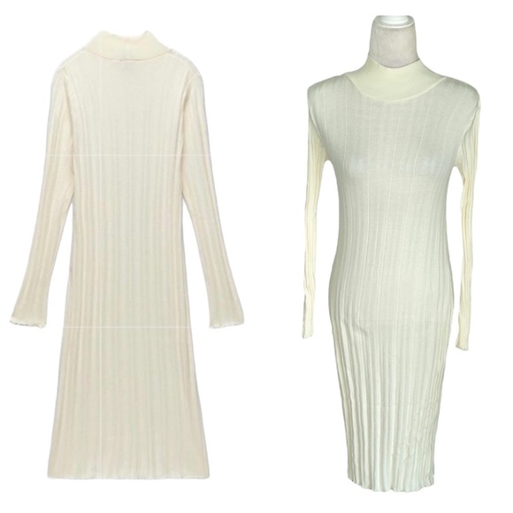Zara Dresses & Skirts - Zara Ivory High Neck Collar Ribbed Sweater Bodycon Midi Dress - S